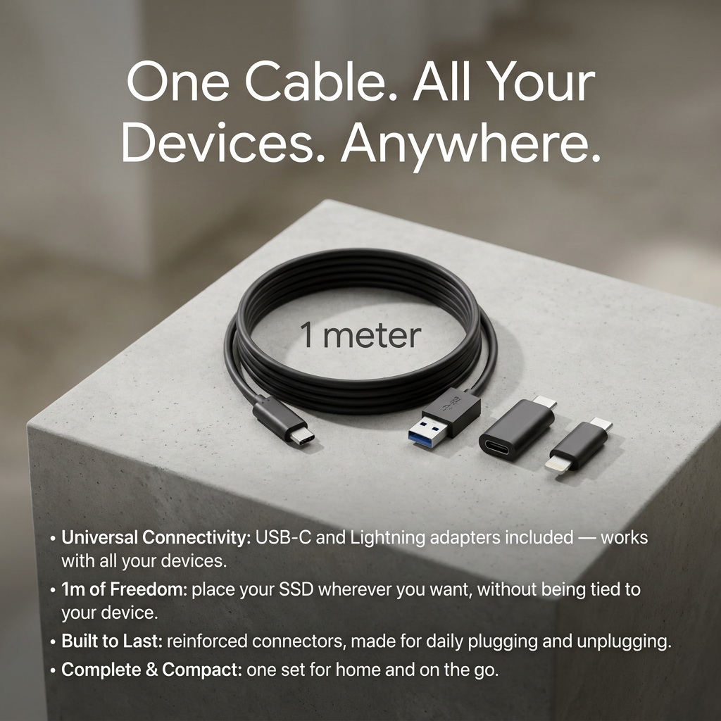 Extra dlouhý USB-C kabel — 1 m volnosti pohybu